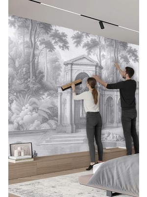 Dreamwall Antik Yapı ve Doğa Manzaralı Kanvas Tablo Doku Görünümlütekstil Duvar Kağıdı – Gri Desen