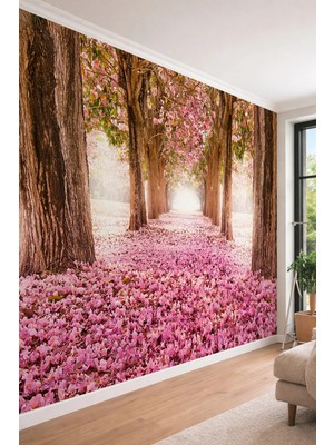 Dreamwall Çiçekli Ağaç Tüneli - Ofis ve Salon Için Tekstil Duvar Kağıdı