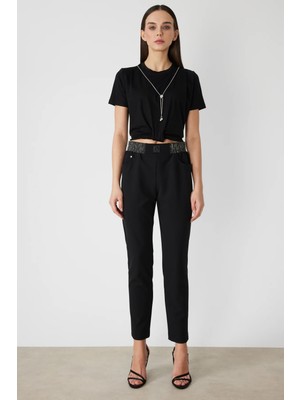 On Triko Beli Taş Işlemeli Dar Paça Pantolon 78103