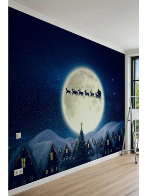 Dreamwall Noel Gecesi ve Sihirli Ren Geyikleri Temalı Tek Parça Tekstil Duvar Kağıdı