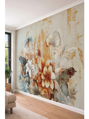 Dreamwall Vintage Modern Çiçekler ve Soyut Doku Temalı Tek Parça Tekstil Duvar Kağıdı