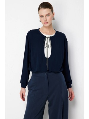 On Triko Beli Lastikli Zincirli Crop Sweat 76329