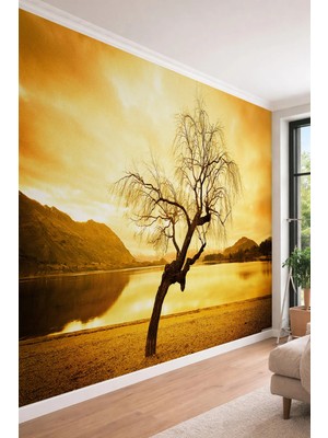 Dreamwall Gökyüzü ve Yalnız Ağaç - Doğa Manzaralı Tek Parça Tekstil Duvar Kağıdı