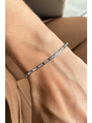 Spossy Silver Jewelry Taşlı Dikdörtgen Tasarım Zarif Bileklik