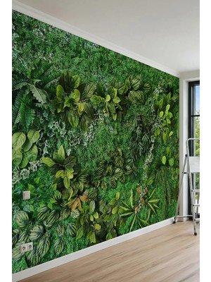 Dreamwall 3D Görünümlü Dikey Bahçe ve Tropikal Yapraklar Tek Parça Tekstil Duvar Kağıdı