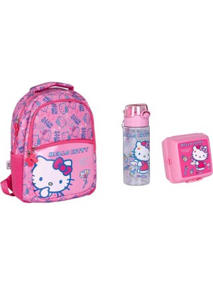 GENC DIJITAL BASKI Hello Kitty Pembe Okul Çantası Seti 3 Parça