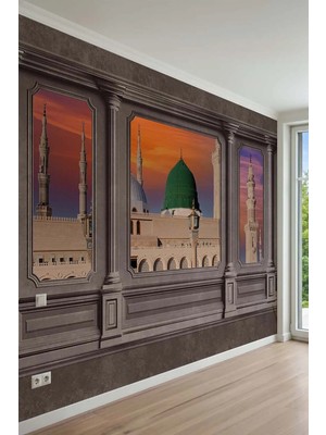 Dreamwall Mescid-I Nebevi Yeşil Kubbe Sütun Çerçeve Desenli Tekstil Duvar Kağıdı