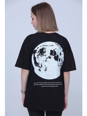 Trendypassion Erkek Siyah - Beyaz Sırt Baskılı TShirt Slimfit Pamuklu Bisiklet Yaka