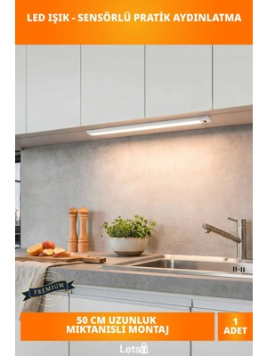 Letsii Sensörlü Şarjlı Mıknatıslı Uzun LED Işık 50 cm