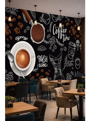 Dreamwall Coffee Time Temalı Modern Tek Parça Tekstil Duvar Kağıdı - Kafe ve Mutfak