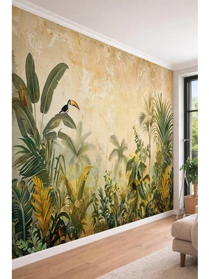 Dreamwall Tropikal Egzotik Orman ve Tukan Kuşu Tek Parça Tekstil Duvar Kağıdı - Modern Dekor