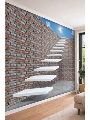 Dreamwall Merdiven Efektli Taş Desenli 3 Boyutlu Görünüm Tek Parça Tekstil Duvar Kağıdı