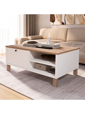 Yurudesign Nord Orta Sehpa Ahşap Ayaklı Kapaklı Sepet-Beyaz Nd8-Sw