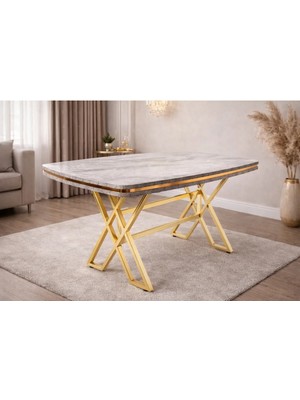 ProBella Z Mutfak Masa 80*140 Altın Kaplama Yemek Masası