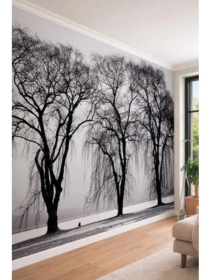 Dreamwall Minimalist Ağaçlar - Modern Ofis ve Salon Için Tek Parça Tekstil Duvar Kağıdı