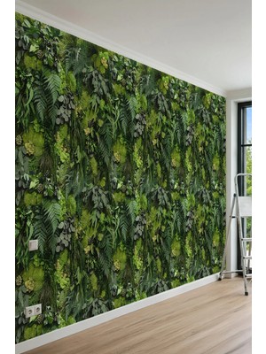 Dreamwall 3D Tropikal Yapraklar ve Karma Bitki Dokulu Tek Parça Tekstil Duvar Kağıdı