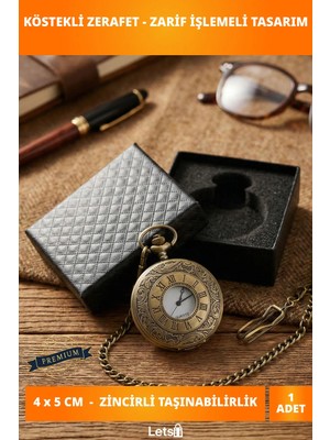 Letsii Özel Kutulu Antik Köstekli Saat Metal Zincirli 4x5 cm