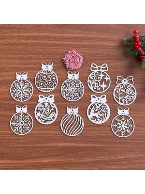 Pileli Store 10 Parça Kırmızı Beyaz Ipli Fiyonk Model Ahşap Yılbaşı Ağaç Süsü (4887)