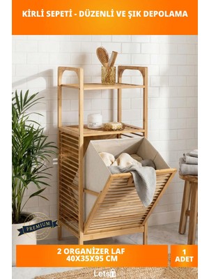 Letsii 2 Organizer Raflı Ahşap Bambu Çek Aç Kirli Sepeti 40X35X95 cm