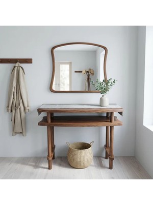 Aypars Atölye 60X38X77 cm Aynalı Masif Kayın Dresuar – Modern Iskandinav Antre Konsolu & Makyaj Masası (Ceviz)