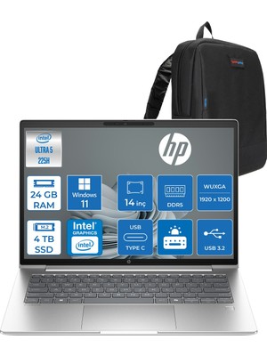 Hp Probook 4 G1I Intel Ultra5 225H 24GB Ddr5 4tb SSD 14" Inch Intel® Arc™ 130T Gpu Wuxga (1920X1200) IPS 300NITS WIN11PRO Taşınabilir Bilgisayar D29QJETP10+ZETTAÇANTA