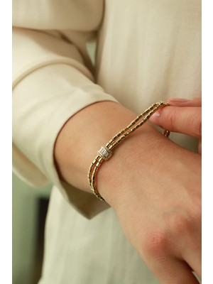 Aydın Kuyumculuk 14 Ayar Altın,taşlı Çift Sıra Tarz Bileklik AGBLK693