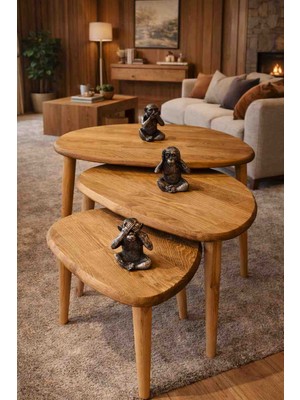 Senka Damla Model Masif Doğal Ahşap 3lü Zigon Sehpa