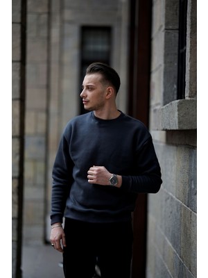 Mavona Bisiklet Yaka Erkek Oversize Gri Sweatshirt