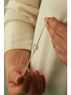 Aydın Kuyumculuk 14 Ayar Altın,baget Taşlı Balık Sırtı Bileklik AGBLK697