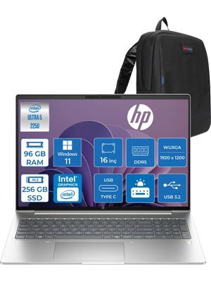 Hp Probook 4 G1I Intel Ultra5 225U 96GB Ddr5 256GB SSD 16" Inch Intel® Grafik Gpu Wuxga (1920X1200) IPS 400NITS 100% Srgb WIN11HOME Taşınabilir Bilgisayar D29QHETH31+ZETTAÇANTA