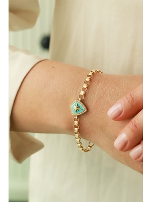 Aydın Kuyumculuk 14 Ayar Altın,kuzey Yıldızlı ,turkuaz Mineli Bileklik AGBLK680
