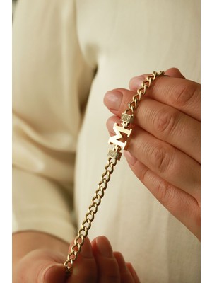 Aydın Kuyumculuk 14 Ayar Altın,m Harfli Gurmet Bileklik AGBLK719