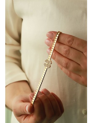 Aydın Kuyumculuk 14 Ayar Altın,taşlı Yoncalı Bileklik AGBLK682