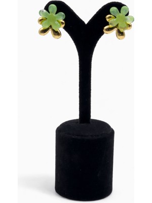 Pangu Altın Lak Kaplama ve Akrilik Çiçek Formlu Küpe