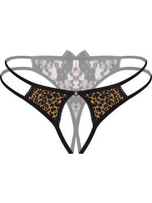 Pileli Store Önü Açık Büyük Beden Leopar Desenli Fantazi Bato Külot