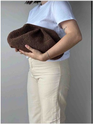 Hobicium El Yapımı Hasır Örme Kadın Portföy El Çantası (Clutch) - Kahverengi