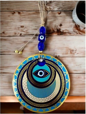 Pileli Store Altın Işlemeli Halka Model Nazar Boncuk Gözlü Duvar Süsü