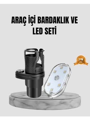 Poyraz Market 360° Döner Çiftli Bardak Tutucu ve Kablosuz Ambiyans LED Işık Araç Seti