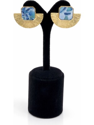 Pangu Lak Kaplama Akrilik Taşlı Yarım Ay Formlu Küpe