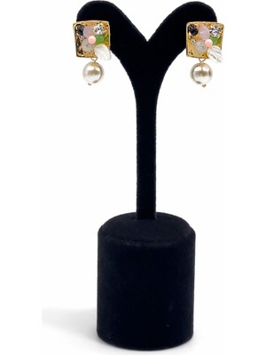 Pangu Altın Lak Kaplama Mine Detaylı Incili Bijuteri Küpe