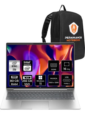 HP Probook 4 G1I Core Ultra 5 225U 80GB RAM 256GB SSD 16" FHD+ Win11 Pro CS7Q4ETPN436 Notebook + Per4 Çanta