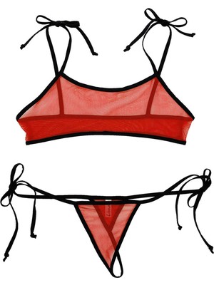 Pileli Store Kırmızı Fantezi Sütyen String Çamaşırı Takımı