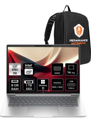 HP Probook 4 G1I Core Ultra 5 225U 8GB RAM 1TB SSD 14" FHD+ Win11 Home D21PFETPN353 Notebook + Per4 Çanta