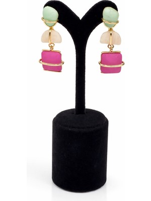 Pangu Lak Kaplama Renkli Akrilik Taşlı Sallantılı Küpe