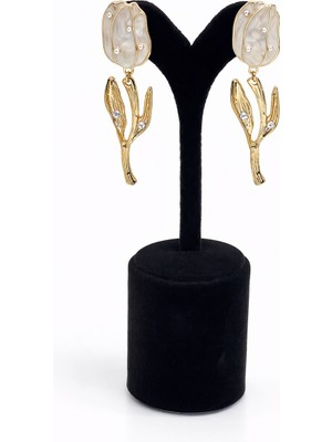 Pangu Yaprak Detaylı Lak Kaplama Mineli Çiçek Küpe