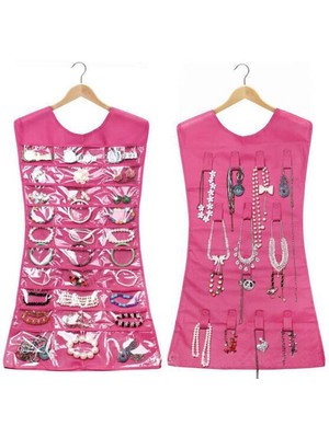 İsmiyle Al Elbise Şeklinde Takı Organizeri - Pembe