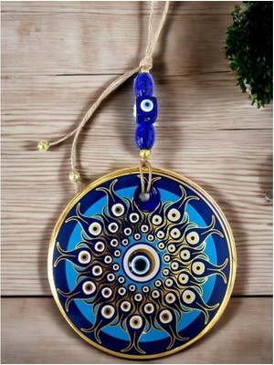 Pileli Store Dekoratif Desen Nazar Boncuklu Duvar Süsü Cam Duvar Dekoru