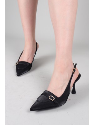Birikon Olıa Gold Tokalı Topuklu Ayakkabı Siyah