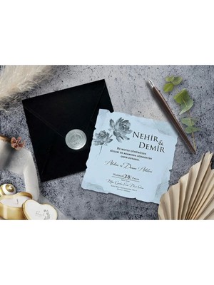 ABC Ofis Düğün Davetiyesi Cem Davetiye Elegance 7028 Baskı Dahil