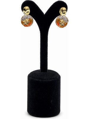 Pangu Altın Lak Kaplama Mine Detaylı Çiçek Motifli Bijuteri Küpe